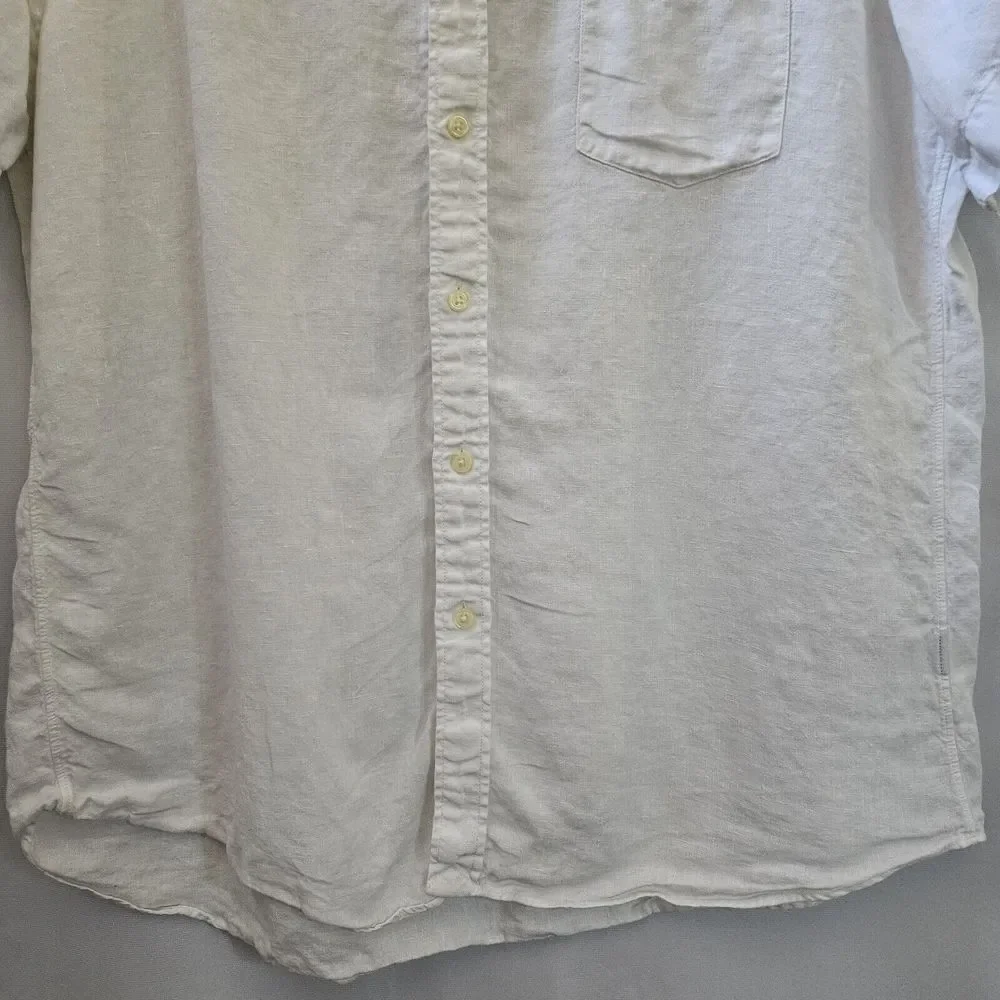 J. Crew Men XL Irish Linen Button Up Short Sleeve Pocket Top Shirt Coastal Beach